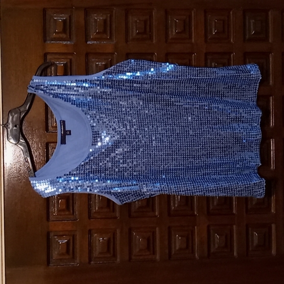 Denim 24/7 Tops - Light blue sequin tank top plus size 2x